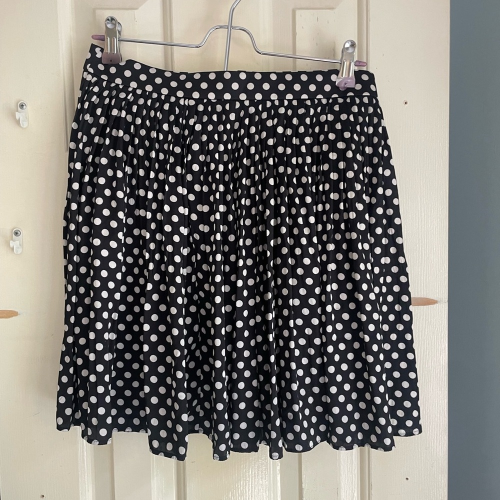 J. Crew Silk Polka Dot Navy White Pleated Mini Skirt